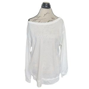 Womens Blouse Top Size Large White Long Sleeve Cotton Polyester minimalist